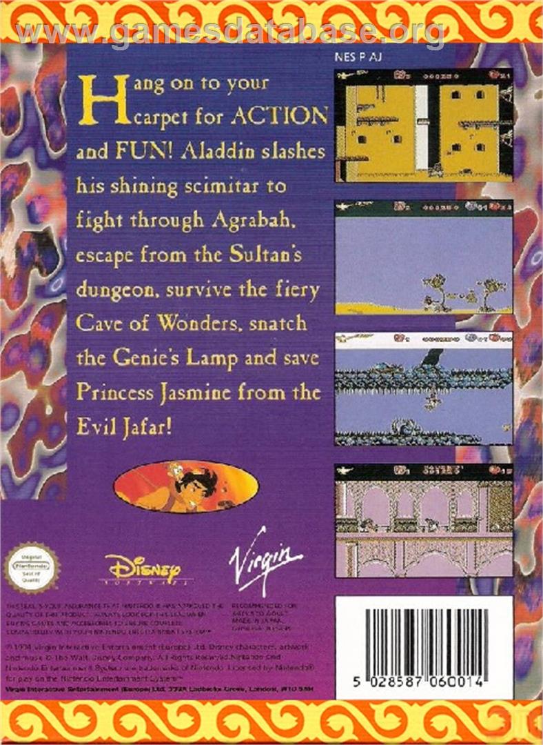 Aladdin - Nintendo NES - Artwork - Box Back