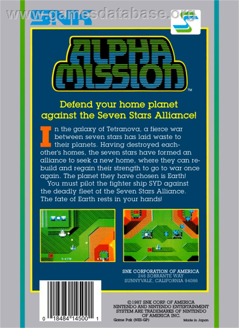 Alpha Mission - Nintendo NES - Artwork - Box Back