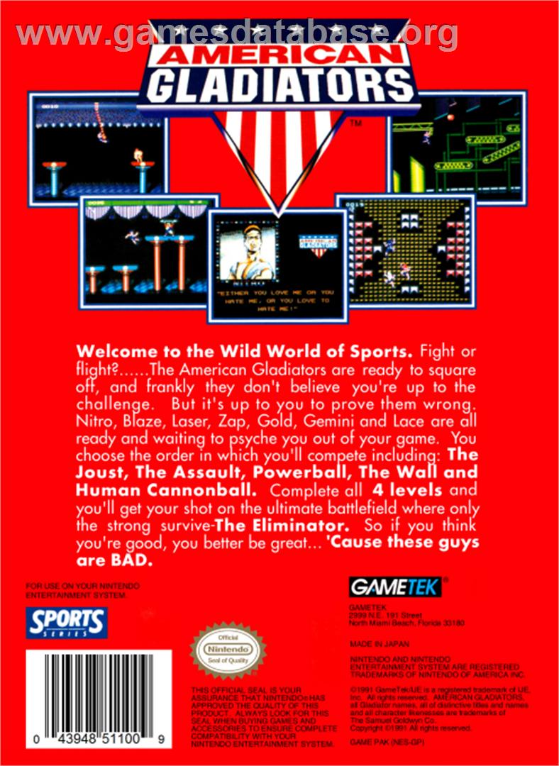 American Gladiators - Nintendo NES - Artwork - Box Back