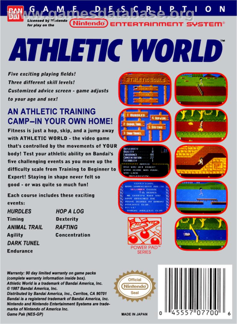 Athletic World - Nintendo NES - Artwork - Box Back
