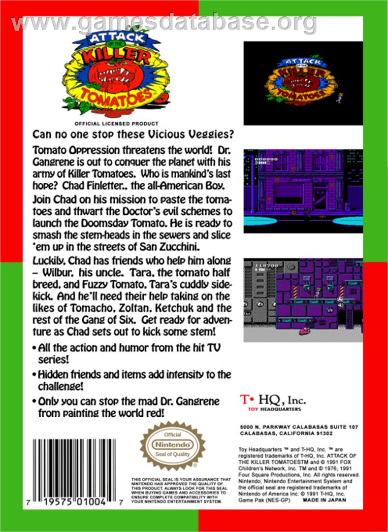 Attack of the Killer Tomatoes - Nintendo NES - Artwork - Box Back