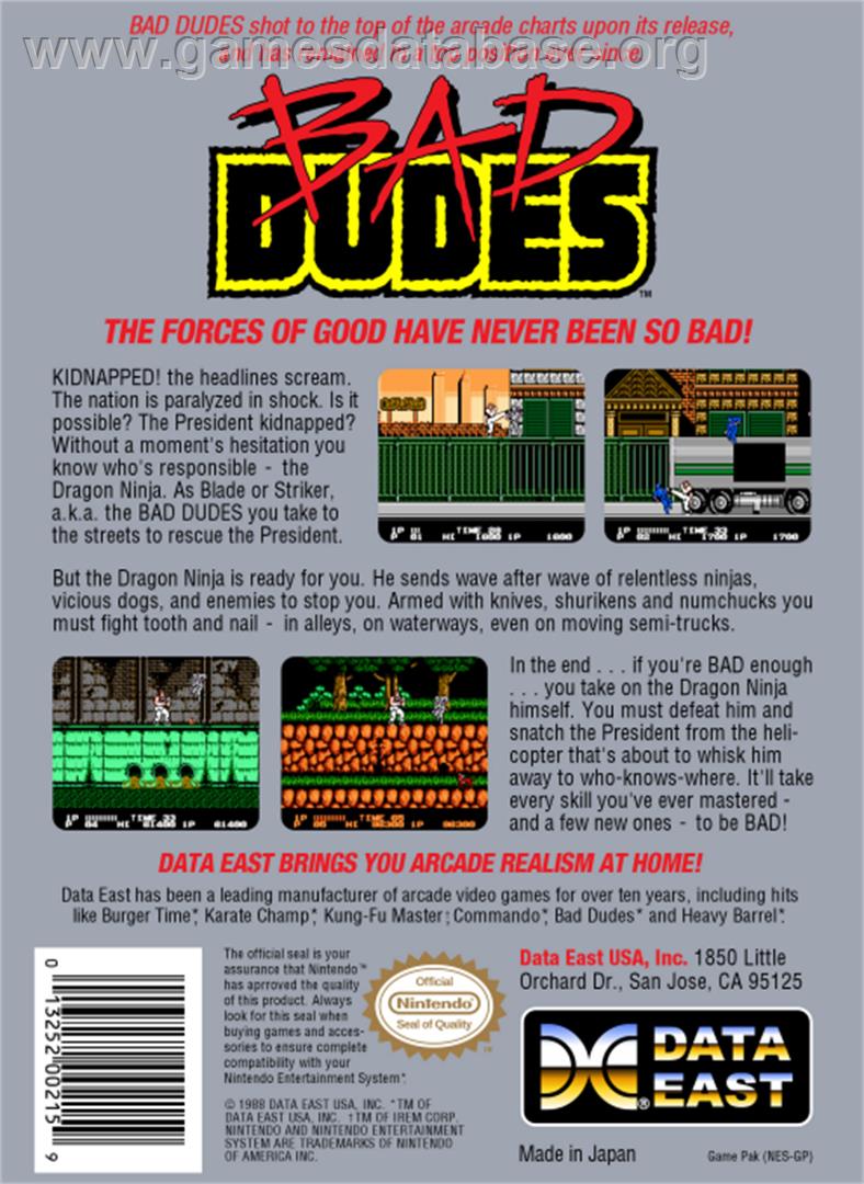 Bad Dudes - Nintendo NES - Artwork - Box Back
