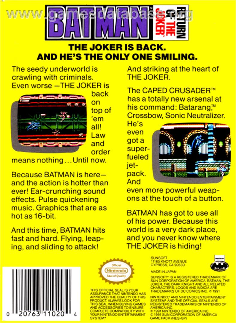 Batman: Return of the Joker - Nintendo NES - Artwork - Box Back
