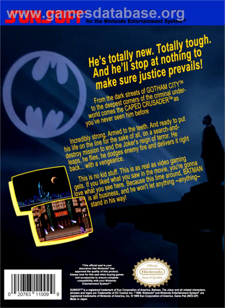 Batman: The Video Game - Nintendo NES - Artwork - Box Back
