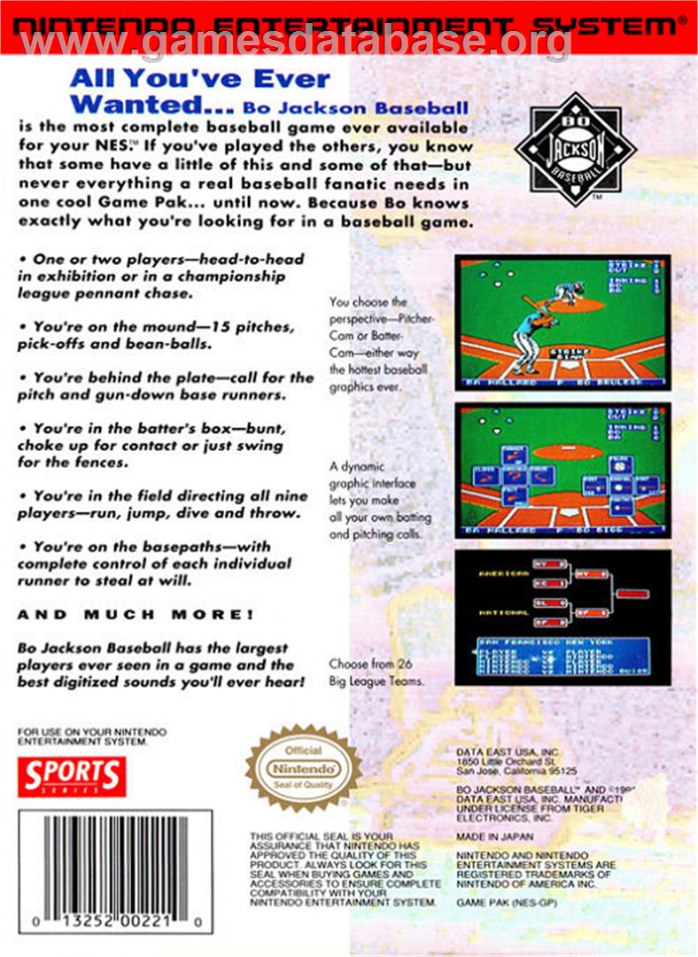 Bo Jackson Baseball - Nintendo NES - Artwork - Box Back