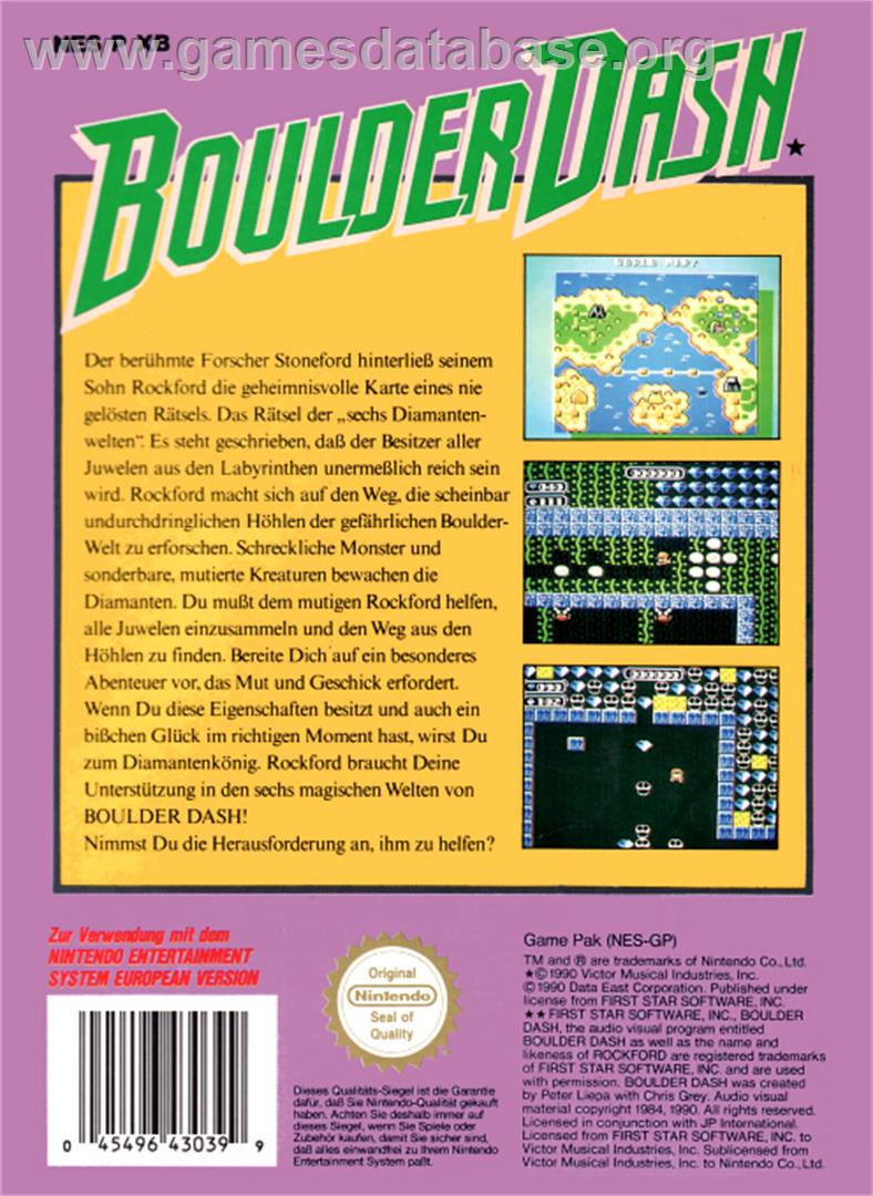 Boulder Dash - Nintendo NES - Artwork - Box Back