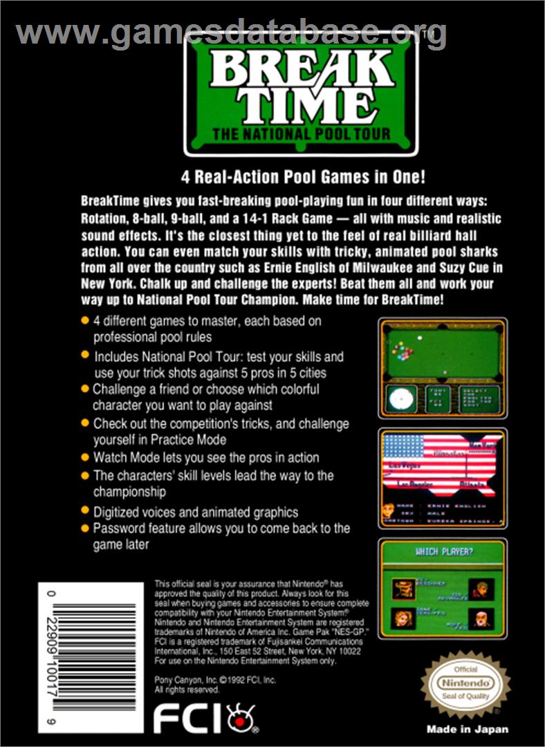 Break Time: The National Pool Tour - Nintendo NES - Artwork - Box Back
