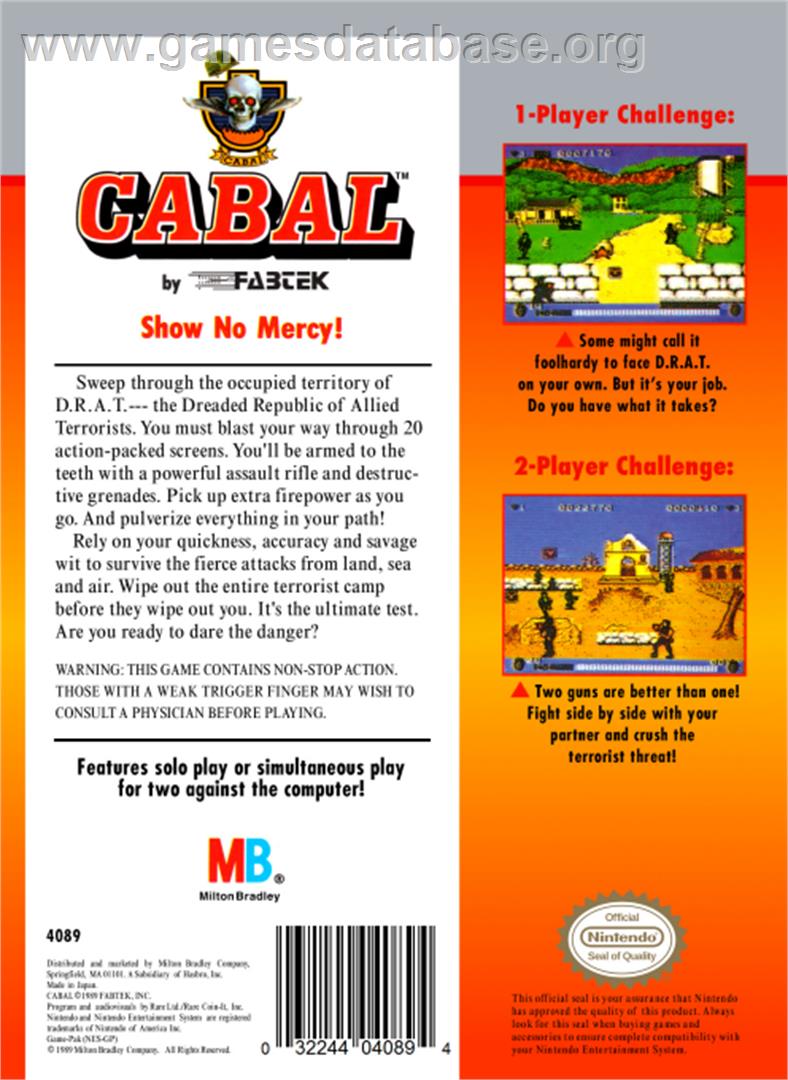 Cabal - Nintendo NES - Artwork - Box Back