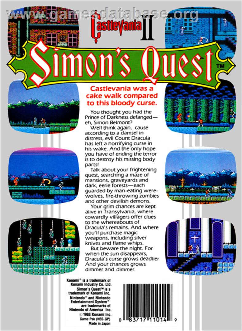 Castlevania 2: Simon's Quest - Nintendo NES - Artwork - Box Back