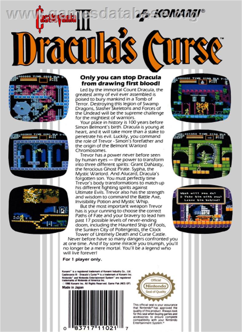 Castlevania III: Dracula's Curse - Nintendo NES - Artwork - Box Back