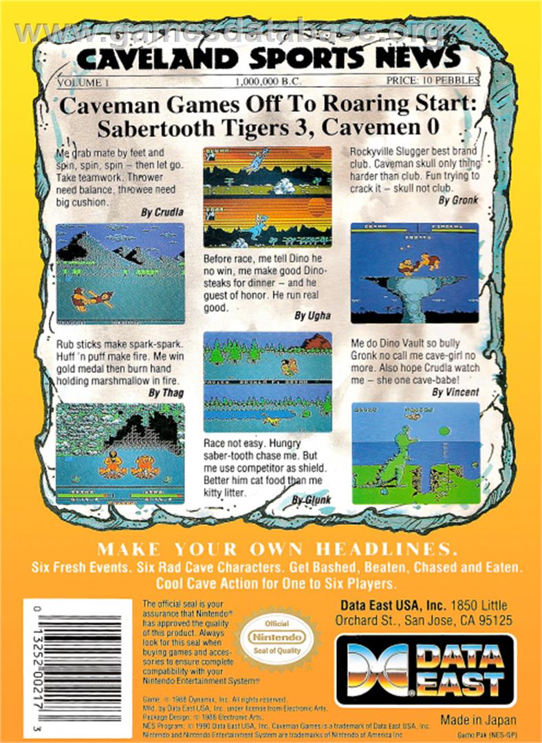 Caveman Ugh-Lympics - Nintendo NES - Artwork - Box Back