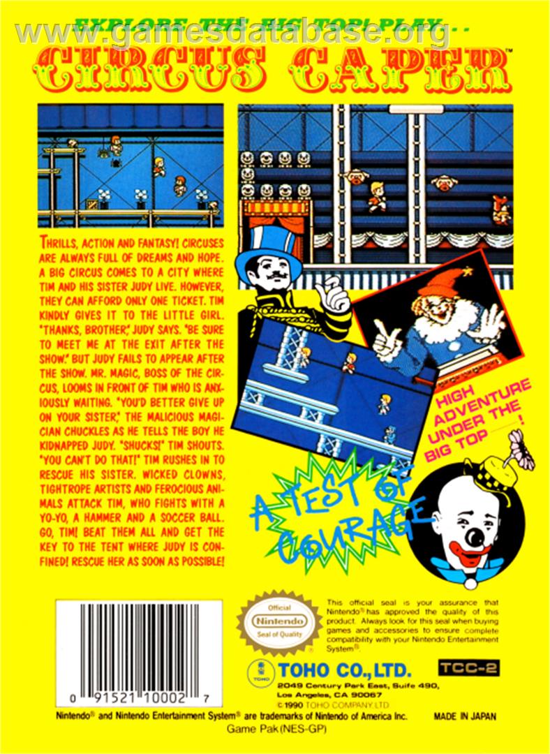 Circus Caper - Nintendo NES - Artwork - Box Back