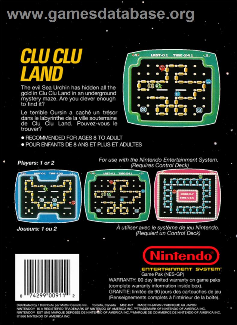 Clu Clu Land - Nintendo NES - Artwork - Box Back