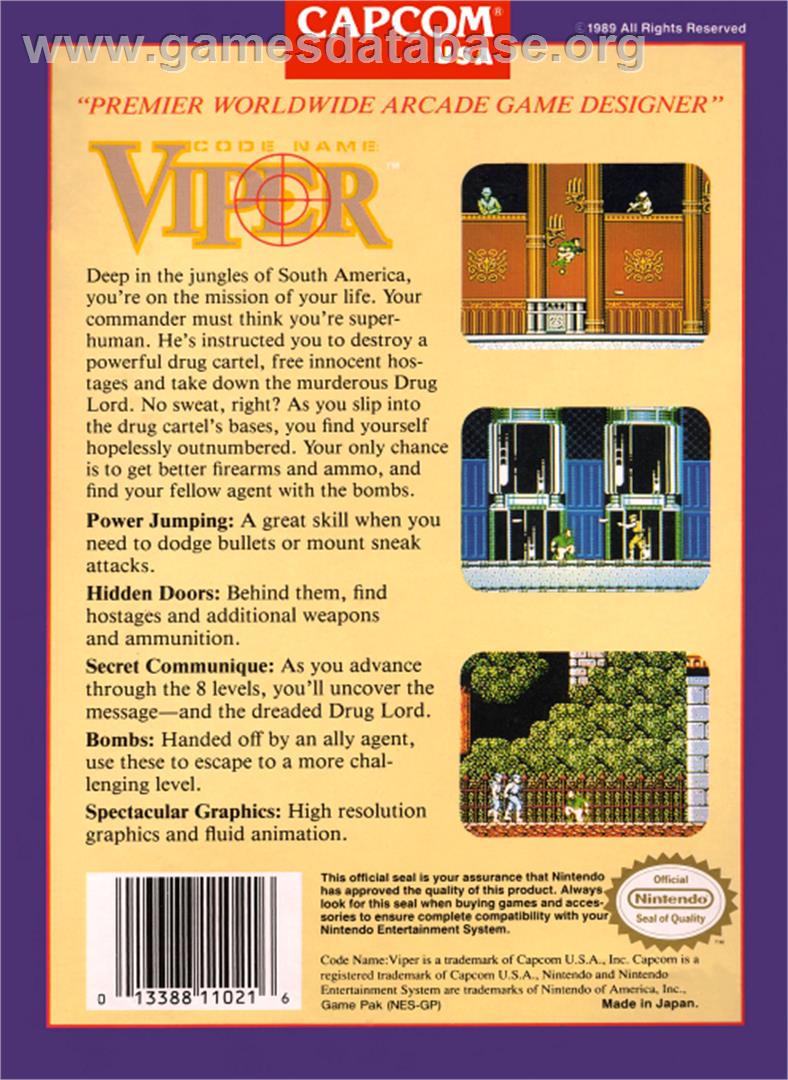Code Name: Viper - Nintendo NES - Artwork - Box Back