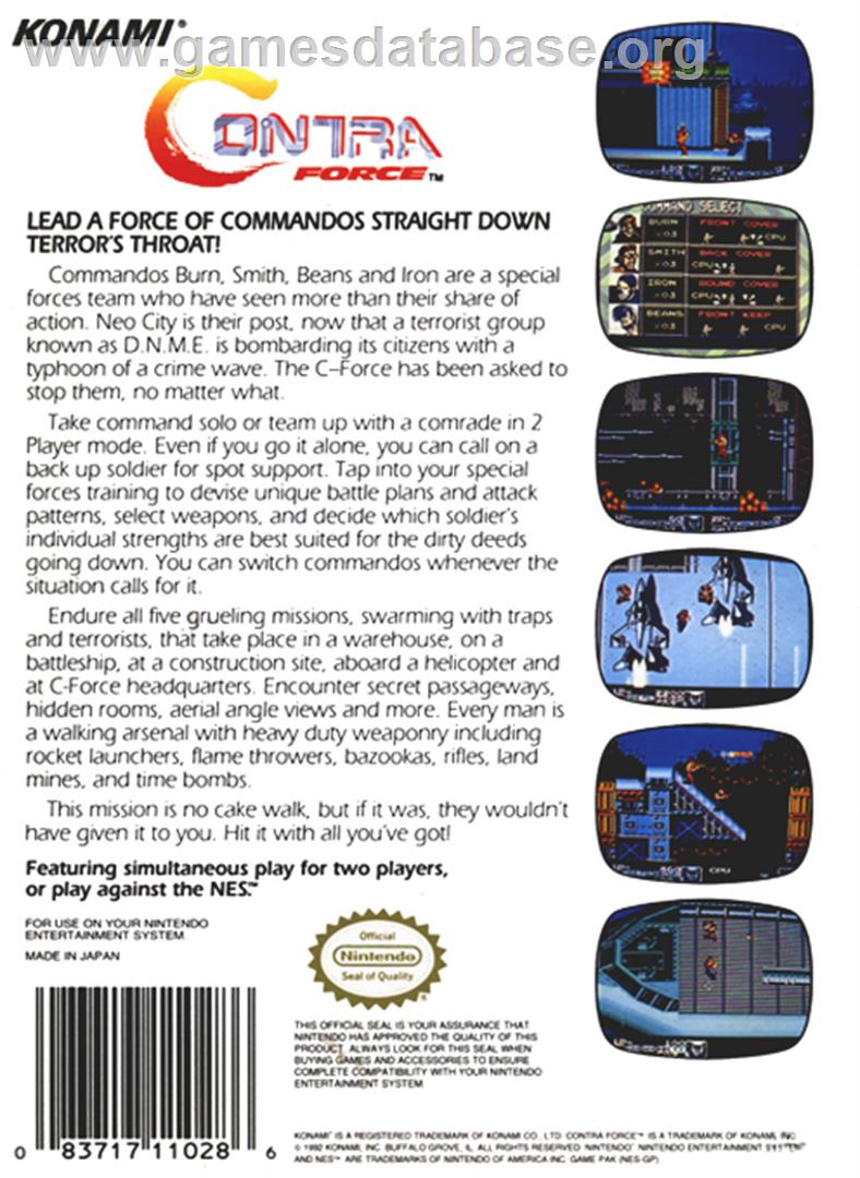 Contra Force - Nintendo NES - Artwork - Box Back