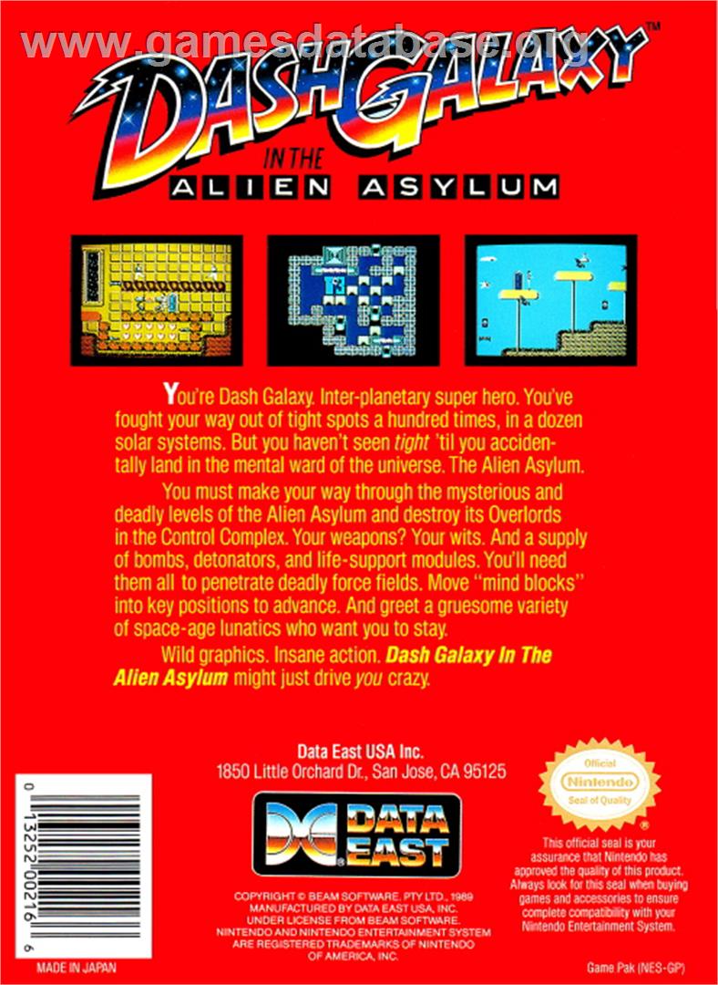 Dash Galaxy in the Alien Asylum - Nintendo NES - Artwork - Box Back