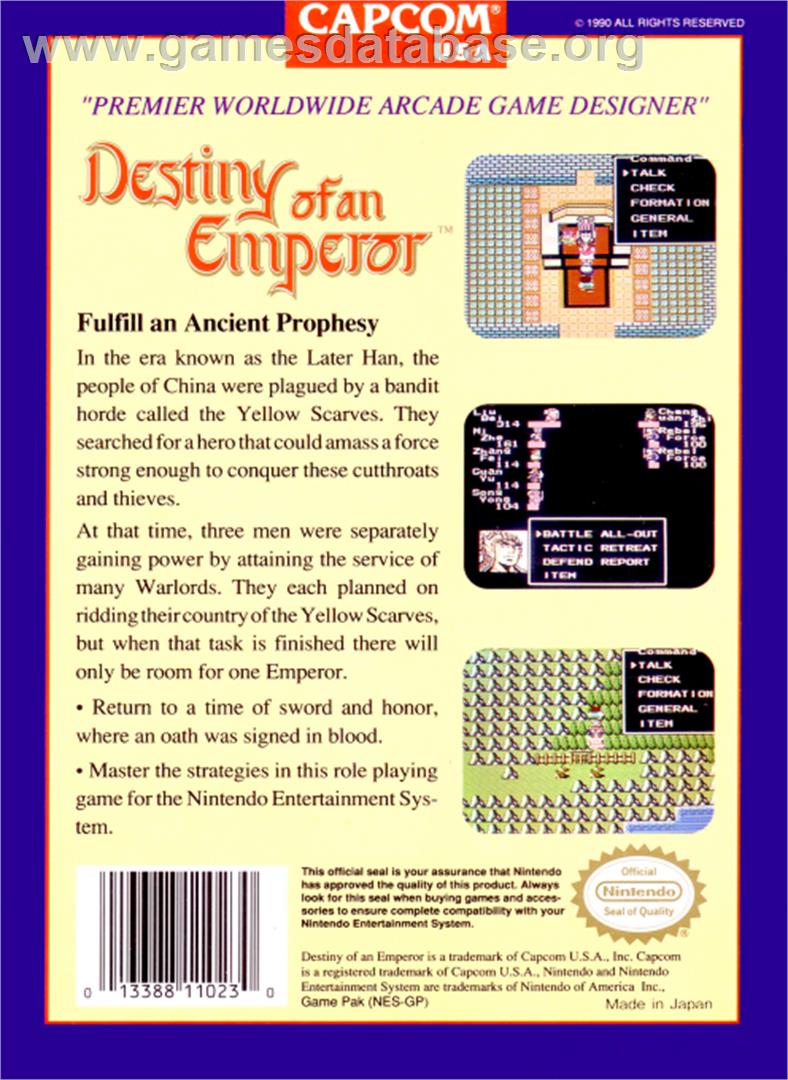 Destiny of an Emperor - Nintendo NES - Artwork - Box Back