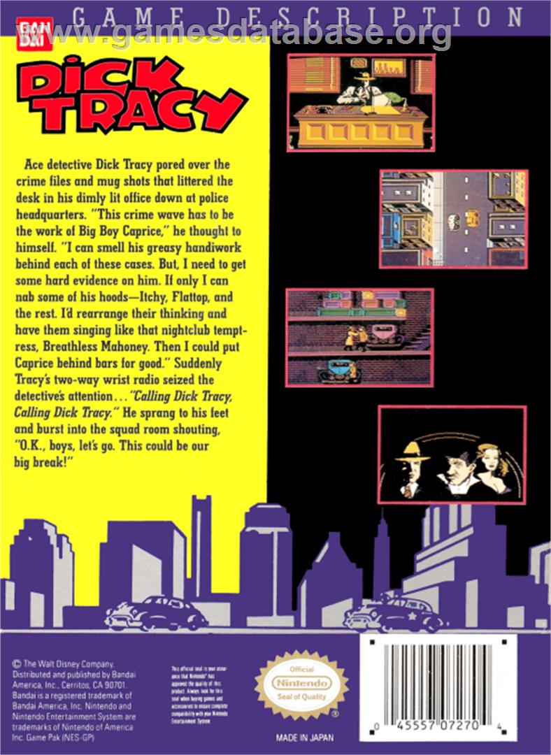 Dick Tracy - Nintendo NES - Artwork - Box Back