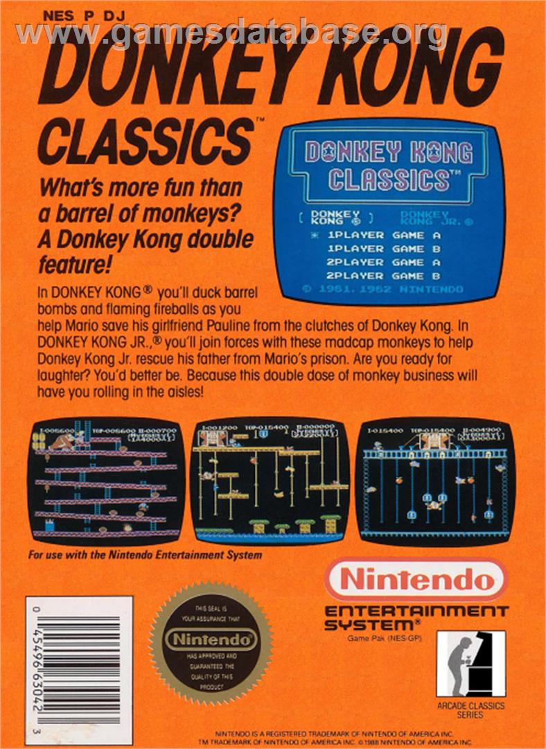 Donkey Kong Classics - Nintendo NES - Artwork - Box Back