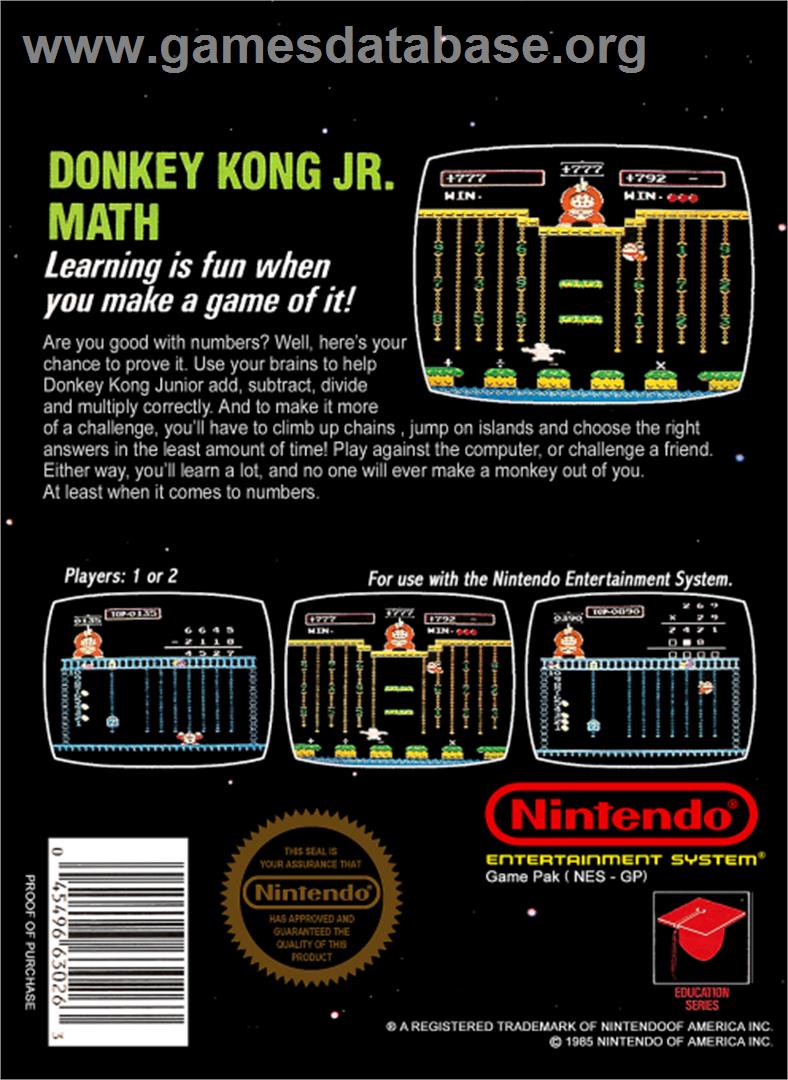 Donkey Kong Junior Math - Nintendo NES - Artwork - Box Back