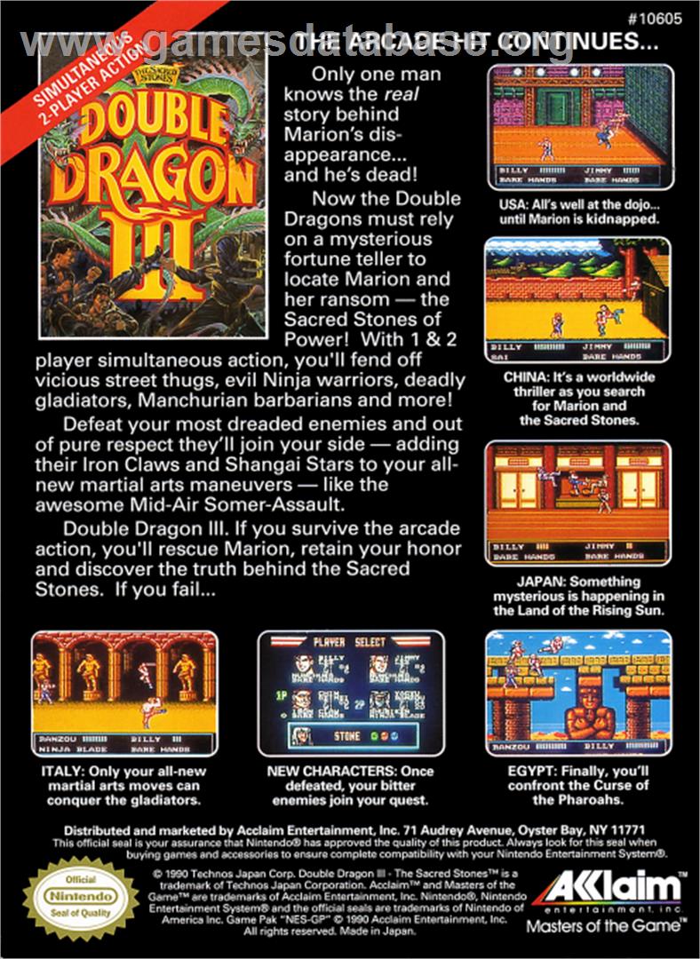 Double Dragon 3 - The Rosetta Stone - Nintendo NES - Artwork - Box Back