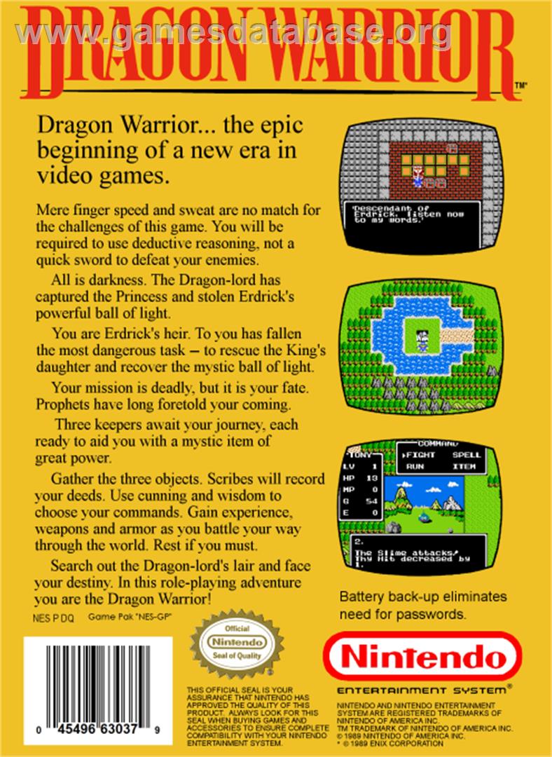 Dragon Warrior - Nintendo NES - Artwork - Box Back
