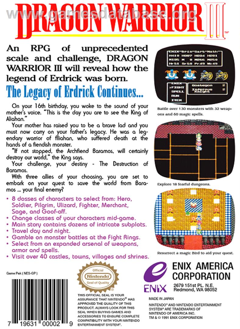 Dragon Warrior 3 - Nintendo NES - Artwork - Box Back