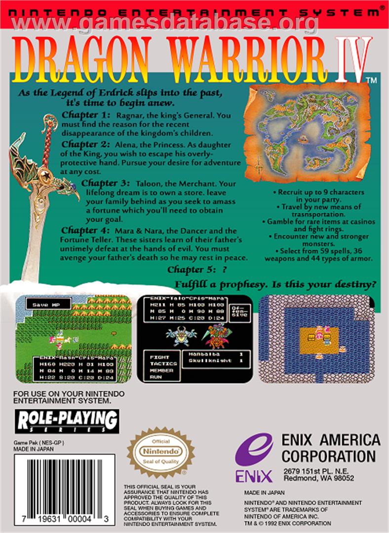 Dragon Warrior 4 - Nintendo NES - Artwork - Box Back