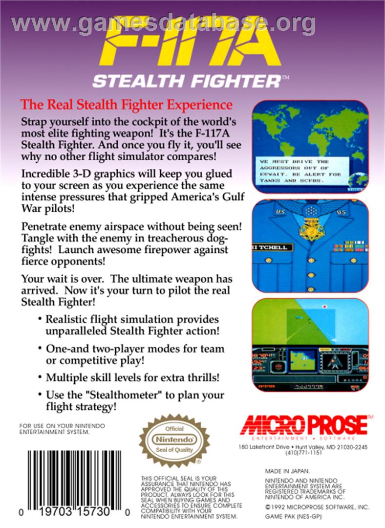 F-117A Stealth Fighter - Nintendo NES - Artwork - Box Back