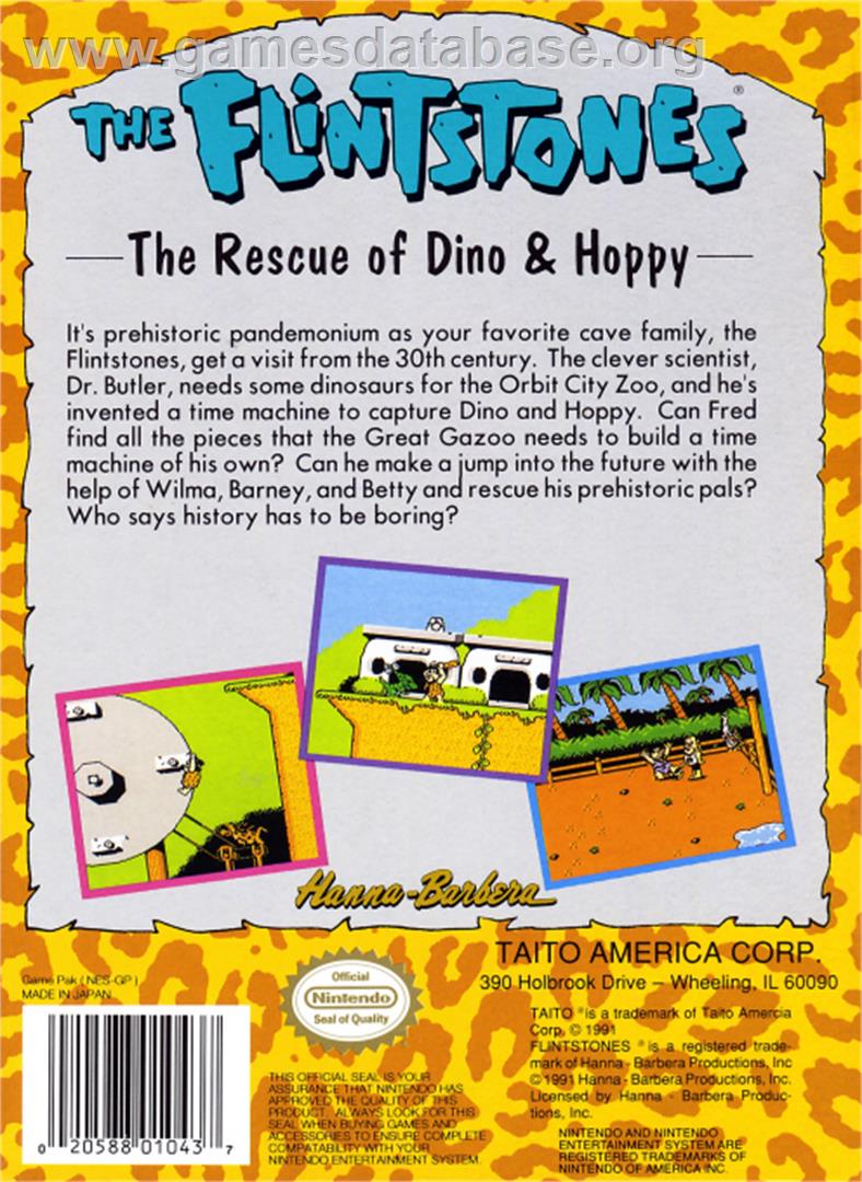 Flintstones: The Rescue of Dino & Hoppy - Nintendo NES - Artwork - Box Back