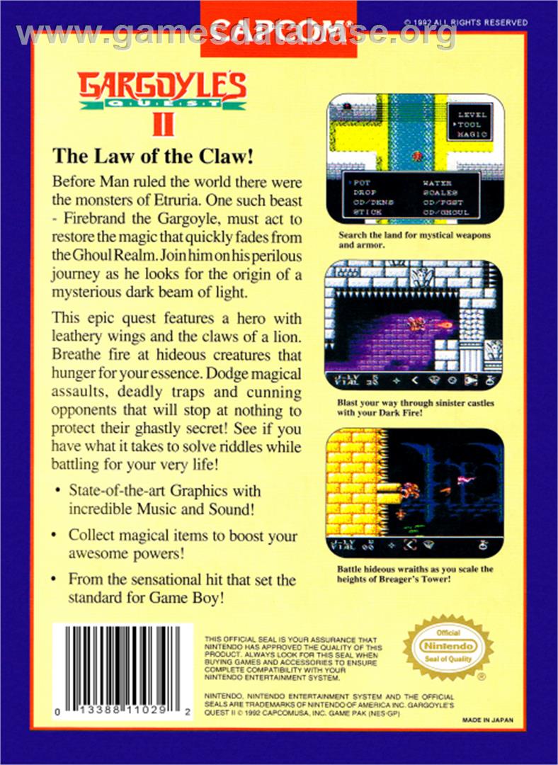 Gargoyle's Quest II: The Demon Darkness - Nintendo NES - Artwork - Box Back
