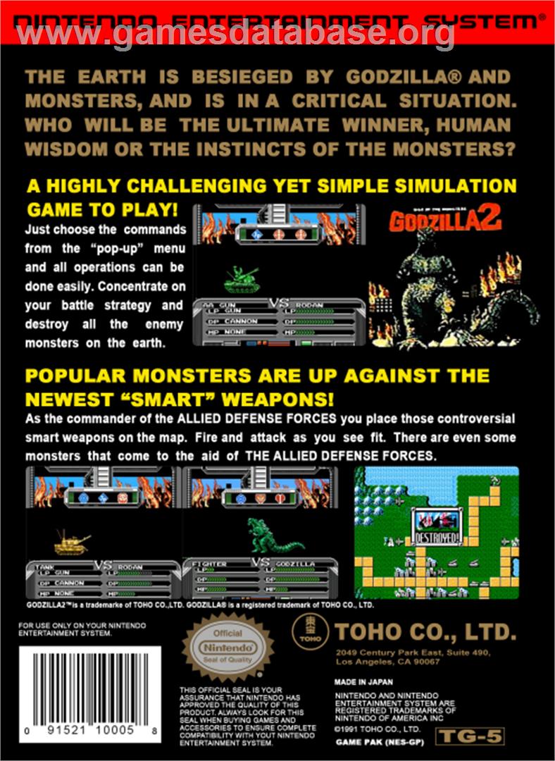 Godzilla 2: War of the Monsters - Nintendo NES - Artwork - Box Back