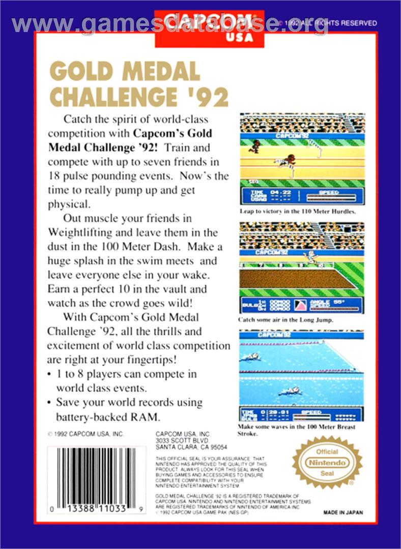 Gold Medal Challenge '92 - Nintendo NES - Artwork - Box Back