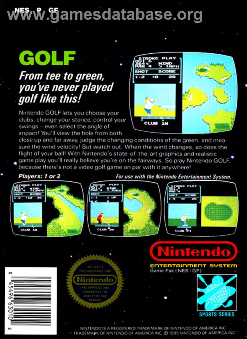 Golf - Nintendo NES - Artwork - Box Back