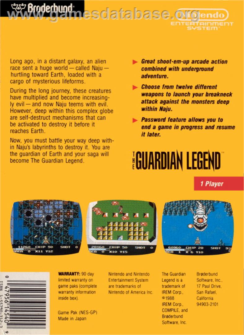 Guardian Legend - Nintendo NES - Artwork - Box Back