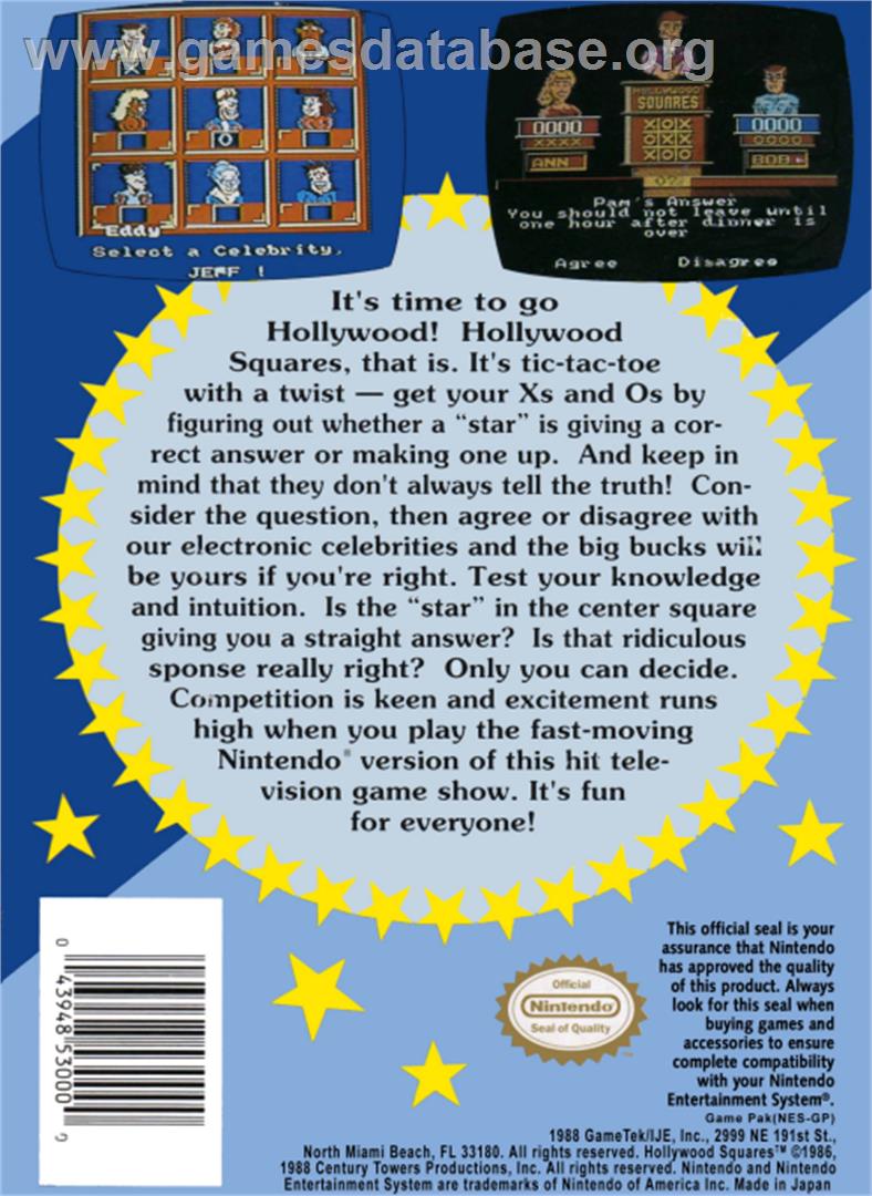 Hollywood Squares - Nintendo NES - Artwork - Box Back