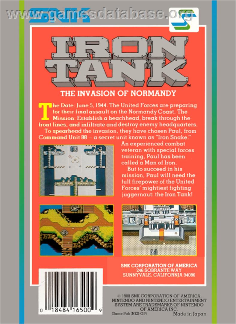 Iron Tank: The Invasion of Normandy - Nintendo NES - Artwork - Box Back