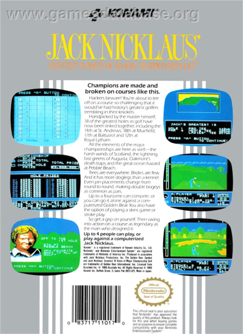Jack Nicklaus' Greatest 18 Holes of Major Championship Golf - Nintendo NES - Artwork - Box Back