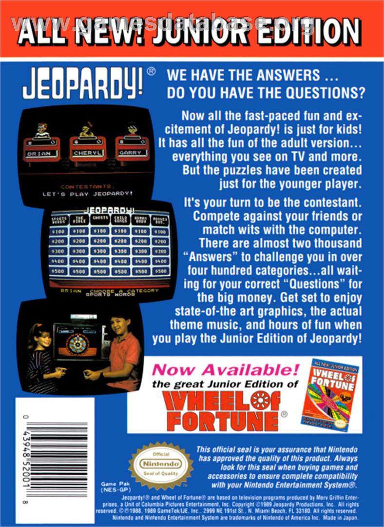 Jeopardy! Junior Edition - Nintendo NES - Artwork - Box Back