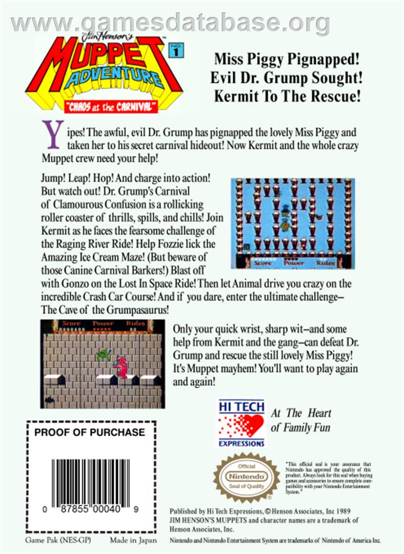 Jim Henson's Muppet Adventure: Chaos at the Carnival - Nintendo NES - Artwork - Box Back