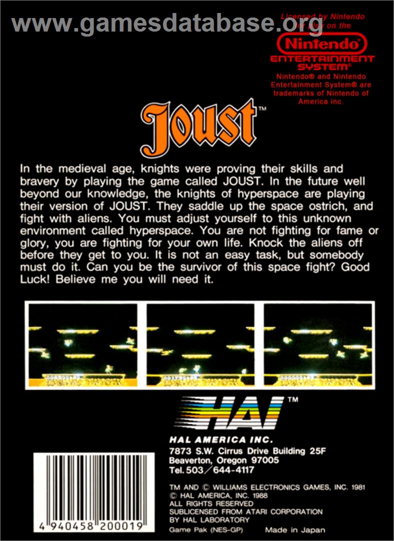 Joust - Nintendo NES - Artwork - Box Back