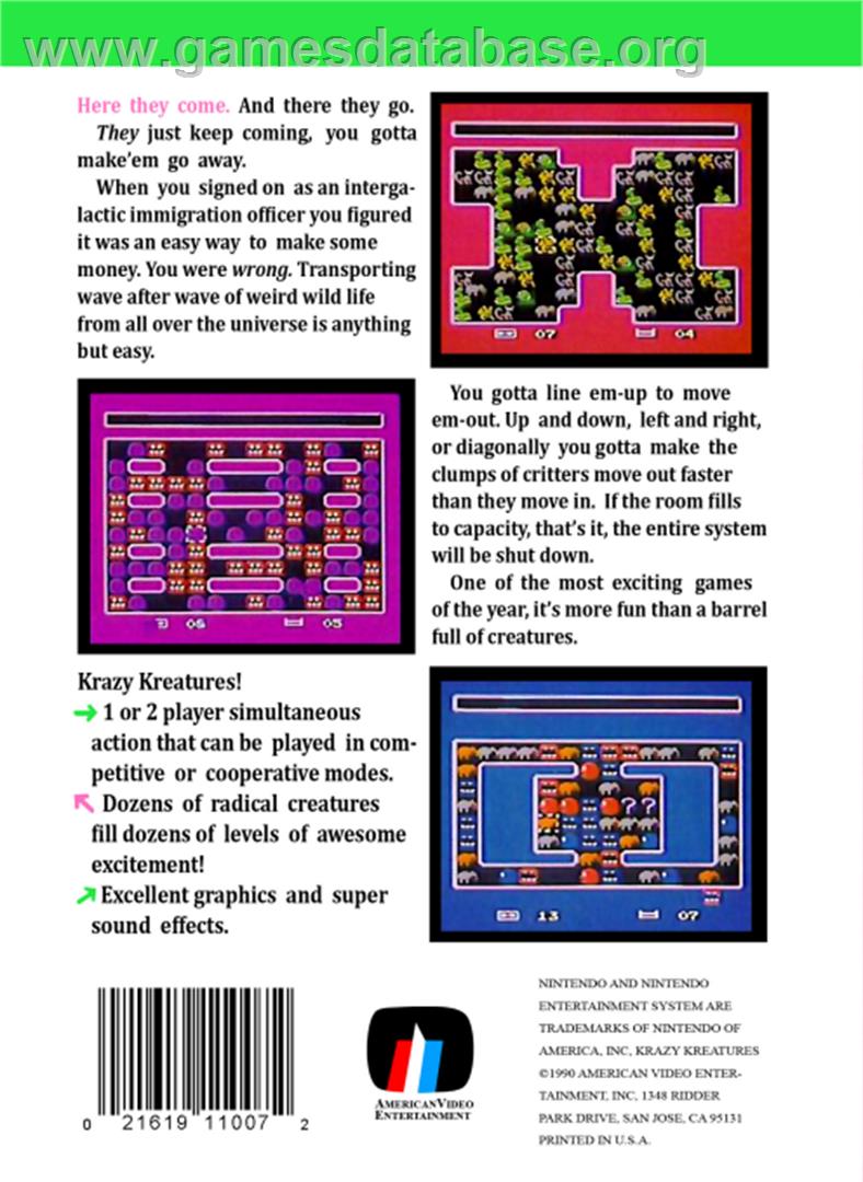 Krazy Kreatures - Nintendo NES - Artwork - Box Back