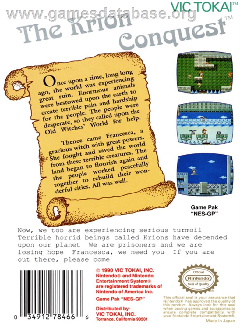 Krion Conquest - Nintendo NES - Artwork - Box Back