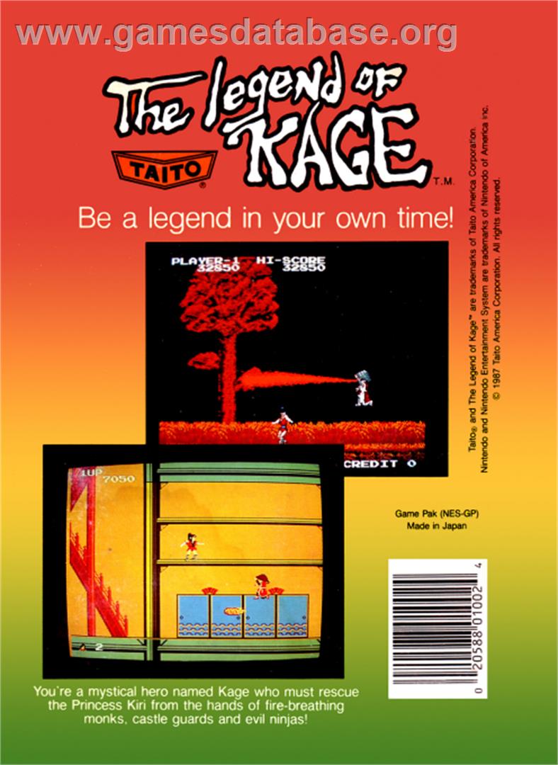 Legend of Kage, The - Nintendo NES - Artwork - Box Back