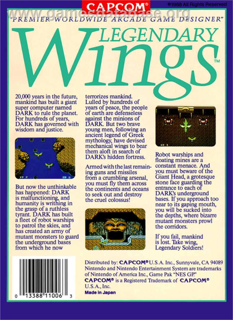 Legendary Wings - Nintendo NES - Artwork - Box Back