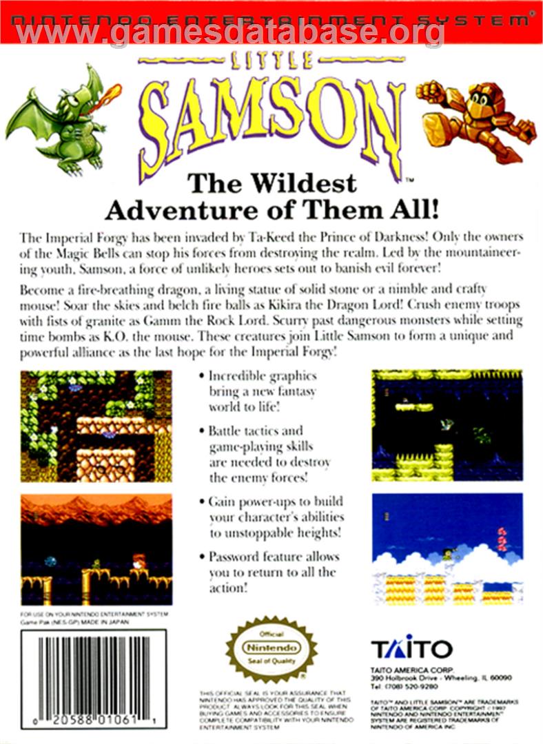 Little Samson - Nintendo NES - Artwork - Box Back