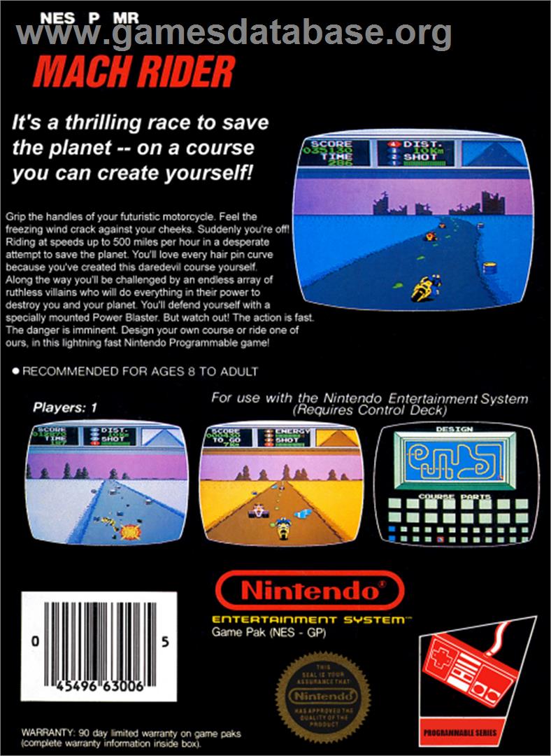 Mach Rider - Nintendo NES - Artwork - Box Back