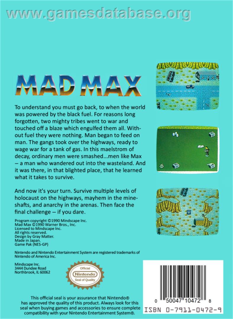 Mad Max - Nintendo NES - Artwork - Box Back