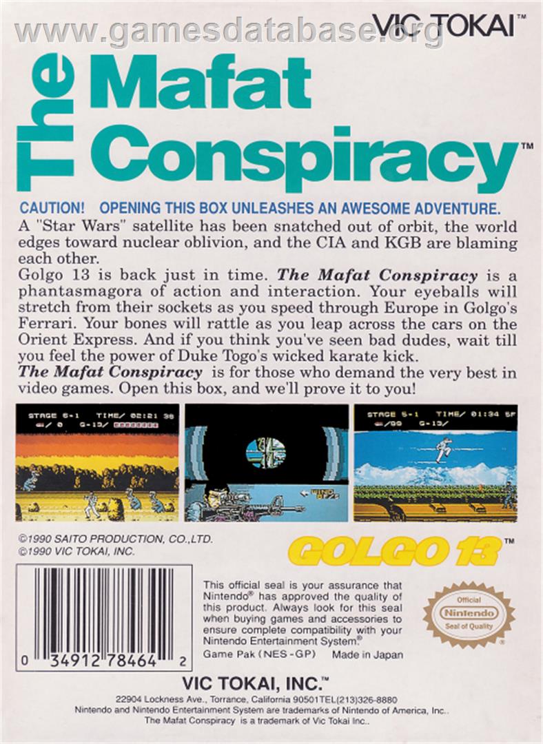 Mafat Conspiracy - Nintendo NES - Artwork - Box Back