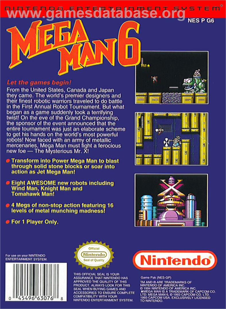Mega Man 6 - Nintendo NES - Artwork - Box Back